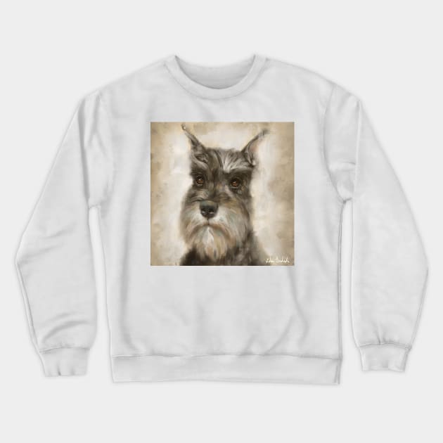 Close up Painting of a Schnauzer in Sepia Tones Crewneck Sweatshirt by ibadishi